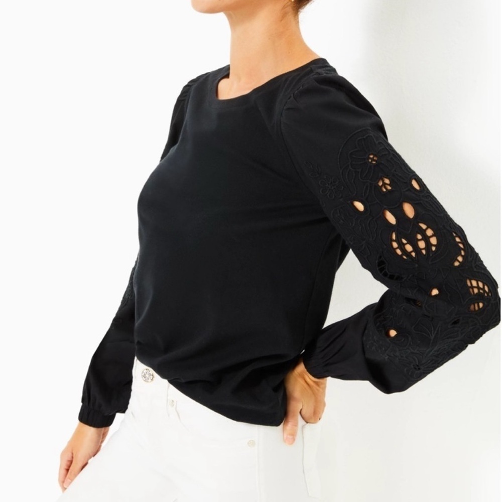 NWT LILLY PULITZER BLACK LONG SLEEVE TOP WITH ARM CUT OUTS